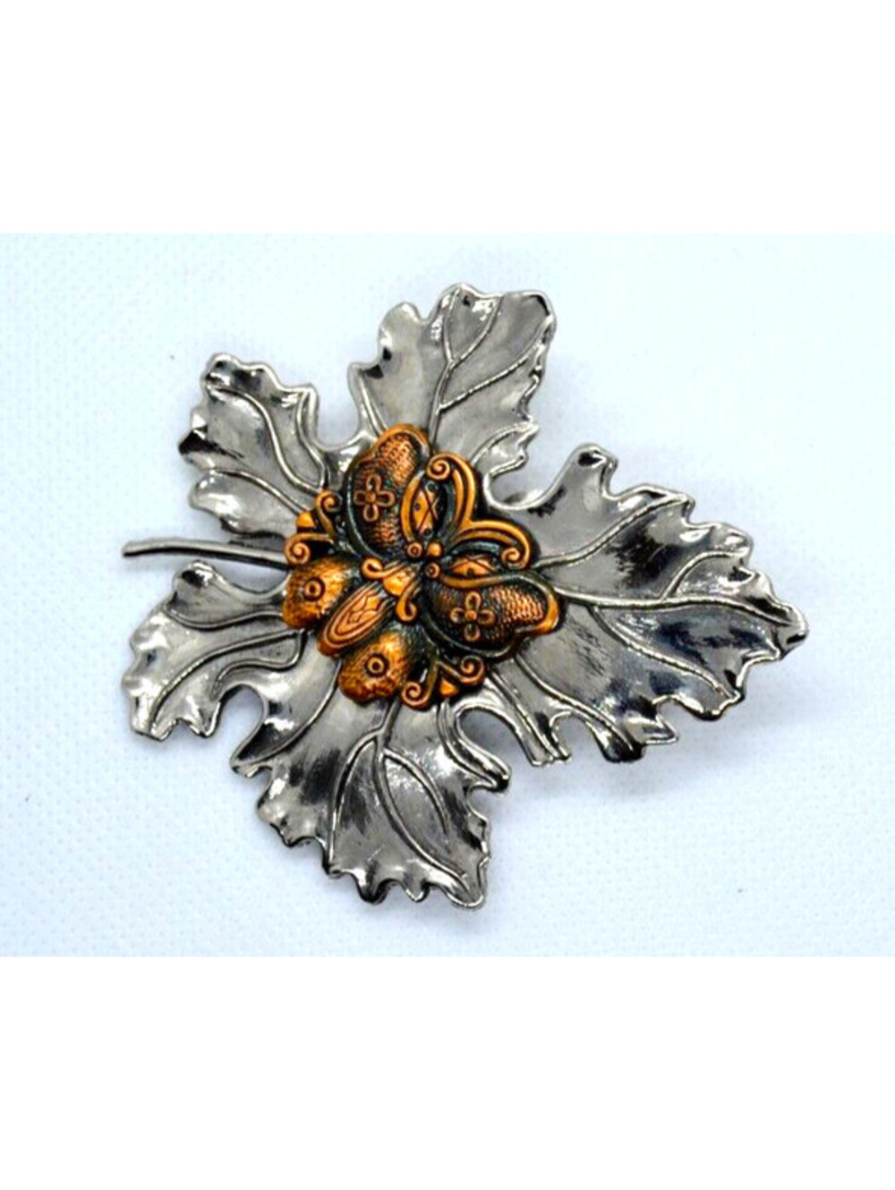Vintage Sylvia Dahl Signed Butterfly Leaf Scarf Belt Clip Silver Copper Tone